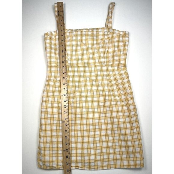 FOREVER 21 Womens MEDIUM Yellow Plaid Lined Sheath Strappy Mini DRESS EUC - Picture 6 of 8